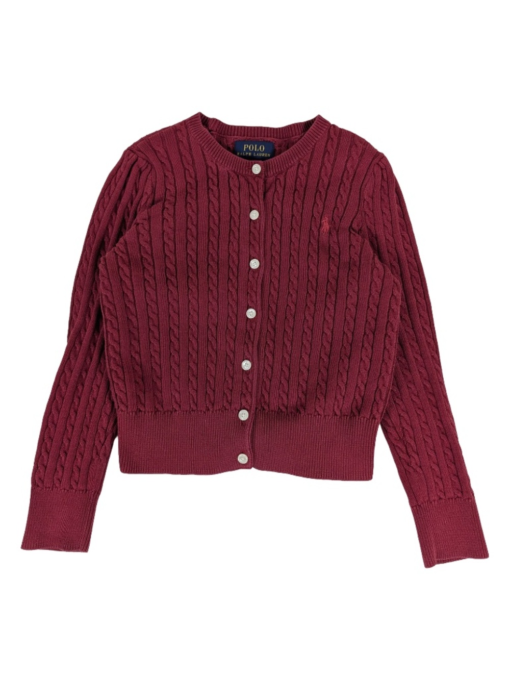 Girls Polo Ralph Lauren Cable Knit Cardigan Sweater Burgundy Size 6